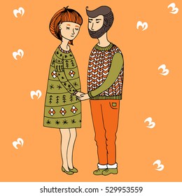 Loving couple of young people, vector illustration