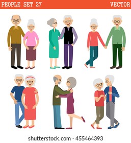 Loving couples of elderly people. Pensioners. Vector