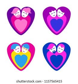 Loving couples as heart shaped icons, heterosexual and LGBT