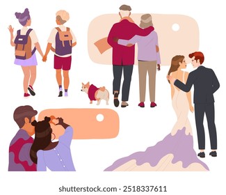 Loving Couples of Man and Woman Character Together Vector Set
