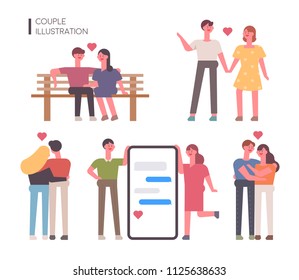 Loving couples in various poses. flat design style vector graphic illustration set