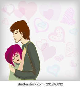 Loving couple.Strong embraces of a loving couple. A vector illustration for St. Valentine's Day.