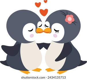 Loving and cute penguin couple kissing
