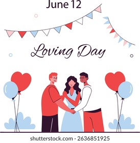Loving day june 12 celebration diverse couple love hearts balloons