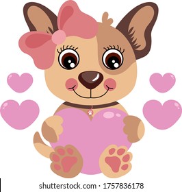 Loving dog girl with pink hearts