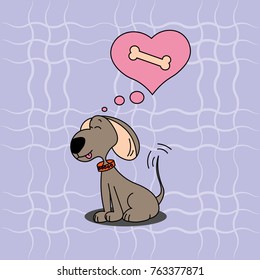 A loving dog thinking about a bone on a plaid background