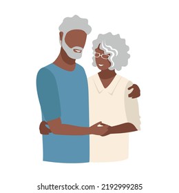 Loving elderly couple embrace each other. Grandparents Day. Vector illustration in a flat style on a white background.