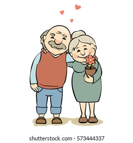 Loving elderly couple / Vector illustration of grandparents happy together, valentines card