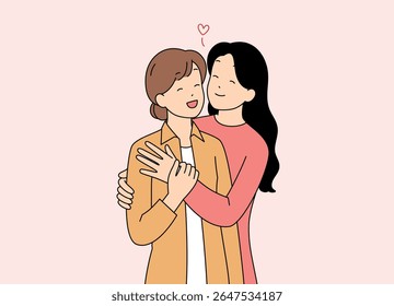 Um abraço amoroso representado entre duas mulheres em arte de pastel macio mostrando afeição