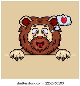Loving Face Expression With Lion Cartoon. Vector and Illustration