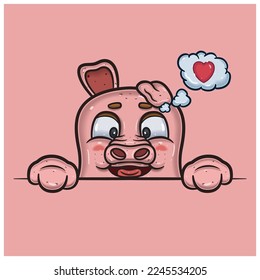 Loving Face Expression With Pig Cartoon. Vector and Illustration