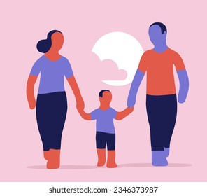 A loving family comprising father mother and son walking hand in hand