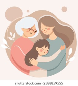 Loving Family Embrace – Grandmother, Mother, and Daughter