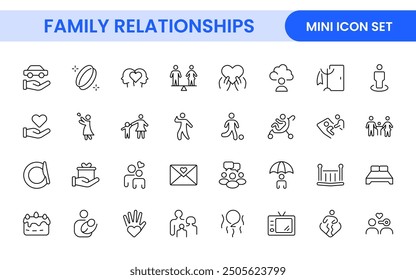 Loving Family Relationships outline modern icon set. editable line icon collection.