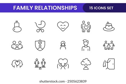 Loving Family Relationships outline modern icon set. editable line icon collection.