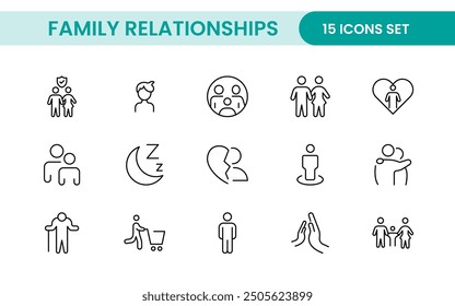 Loving Family Relationships outline modern icon set. editable line icon collection.