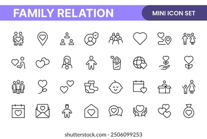 Loving Family Relationships outline modern icon set. editable line icon collection.