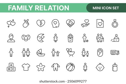 Loving Family Relationships outline modern icon set. editable line icon collection.