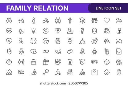Loving Family Relationships outline modern icon set. editable line icon collection.