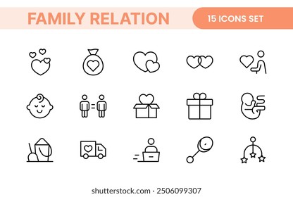 Loving Family Relationships outline modern icon set. editable line icon collection.