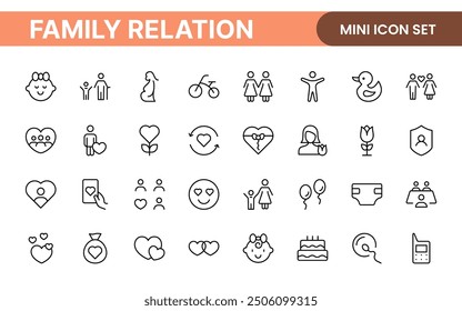 Loving Family Relationships outline modern icon set. editable line icon collection.