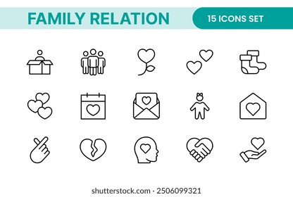 Loving Family Relationships outline modern icon set. editable line icon collection.