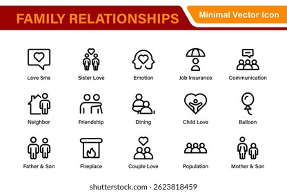 Loving Family Relationships outline modern icon set. editable line icon collection.