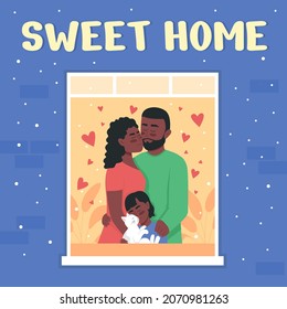 Loving family social media post mockup. Sweet home phrase. Web banner design template. Happy parenthood booster, content layout with inscription. Poster, print ads and flat illustration