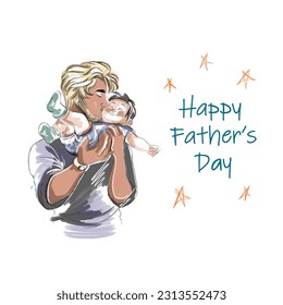 Loving father with a child, holiday card, dad with daughter, happy fathers day on a white background, family