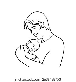 Loving father embracing his newborn baby illustrating parental love and tenderness in monochrome