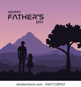 A loving father and his daughter, holding hands and enjoying the sunset together in silhouette, capture a beautiful moment of love and bonding. Happy Father's Day filled with cherished memories!