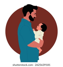 Loving Father Holding Baby Colorful Vector Illustration Side Profile