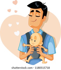 Loving Father Holding Baby Vector Illustration. Portrait Of A Single Daddy With His Cute Little Child 
