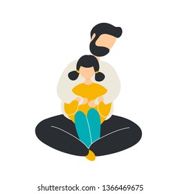 Loving father hugging daughter from behind. Flat modern trendy style.Vector illustration character icon. Isolated of white background. Happy family relationship concept.