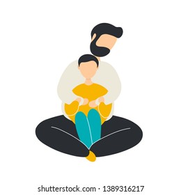 Loving father hugging son from behind. Flat modern trendy style.Vector illustration character icon. Isolated of white background. Happy family relationship concept.