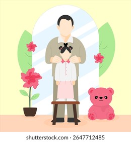 Loving Father's Day Designs for  Dad and Child, Parent and Child Silhouette Concept Father and Child Celebration,  minimalist flat illustration showing the emotional bond between father and child