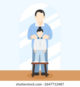 Loving Father's Day Designs for  Dad and Child, Parent and Child Silhouette Concept Father and Child Celebration,  minimalist flat illustration showing the emotional bond between father and child