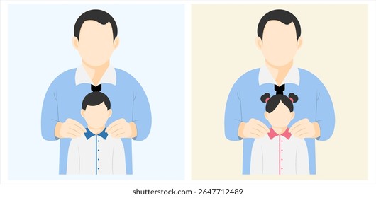 Loving Father's Day Designs for  Dad and Child, Parent and Child Silhouette Concept Father and Child Celebration,  minimalist flat illustration showing the emotional bond between father and child