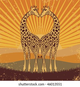 jirafas cariñosas en estilo retro, vectorial