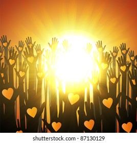 Loving hands design. sunset
