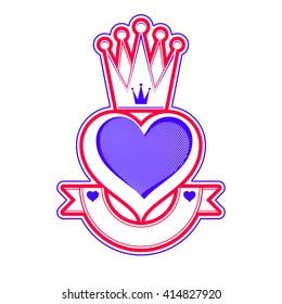 Loving heart artistic illustration with queen crown. Royal sophisticated symbol, imperial accessories. Valentine??s day romantic design element, best for use in advertising and graphic design.