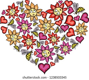 A loving heart from decorative cartoon elements