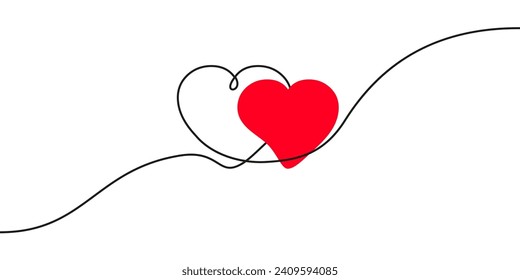 Loving hearts connected in one continuous drawn line, love hearts decoration, drawn heart in thin line isolated for greeting invitation, wedding, valentines, women, mother day, pregnant, birthday