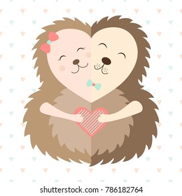 Loving hedgehogs Postcard Vector illustration
