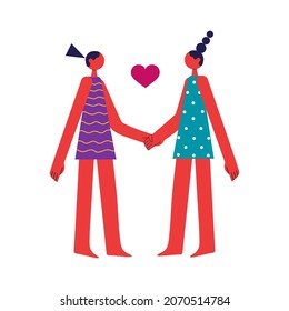 Loving homosexual couple of two women hold hands. Inspirational design