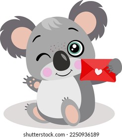 Amo a koala sosteniendo una carta de sobre rojo

