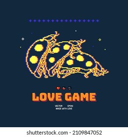 Loving ladybugs. Insects mating. Threesome love. Pixel game style