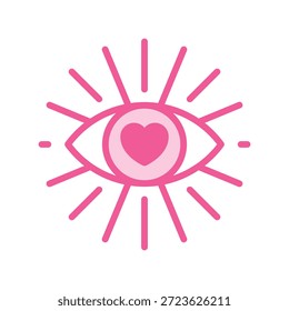 Icono de línea de aspecto amoroso. Signo rosado del ojo humano. Símbolo del corazón. Día de San Valentín, amor, fiesta, celebración, romance, concepto de enamorarse. Trazo editable. Ilustración vectorial. Diseño plano.