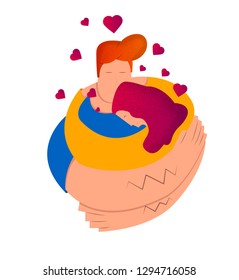 loving man and girl hugging,lovers on valentines day,vector image