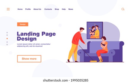 Liebe Mann helft mit der Hausroutine, wenn Frau Baby füttert. Brust, Familie, neugeborene, flache Vektorgrafik. Mutterschafts- und Stilllegungskonzept für Banner, Website-Design oder Landing-Webseite